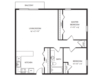 Taymil Andover Place 2 Bedroom 1 Bathroom B Floor Plan